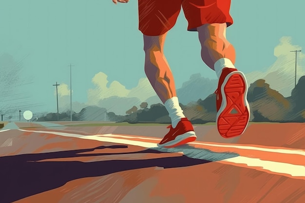 Primer plano de un atleta corriendo rápido en la carretera