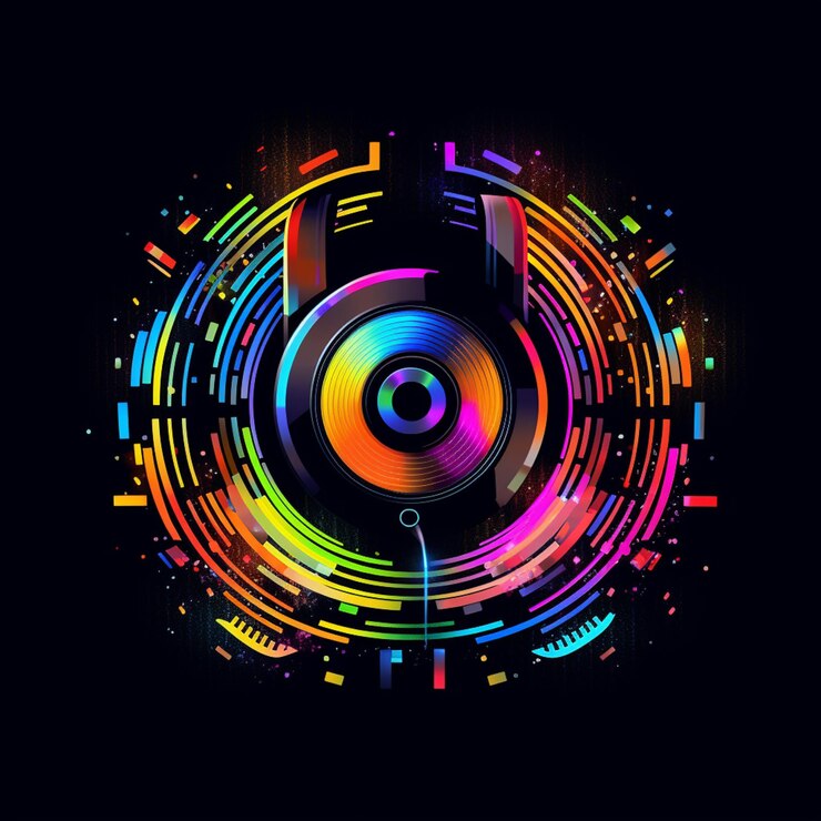 Foto un primer plano de un auricular colorido con un fondo negro generativo ai