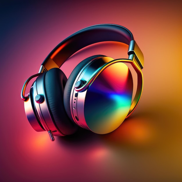 Primer plano de auriculares coloridos sobre fondo colorido creado con tecnología generativa ai