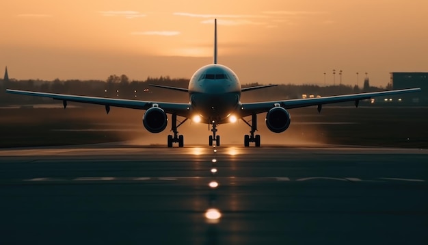 Primer plano del avión aterrizando en la pista IA generativa