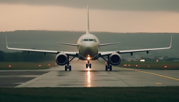 Primer plano del avión aterrizando en la pista IA generativa