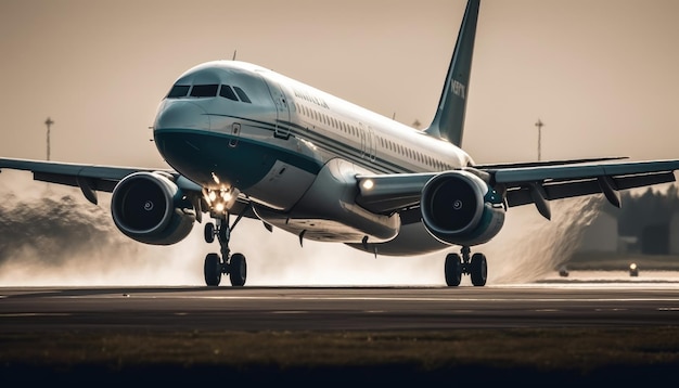 Primer plano del avión aterrizando en la pista IA generativa