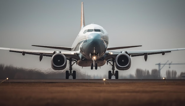 Primer plano del avión aterrizando en la pista IA generativa