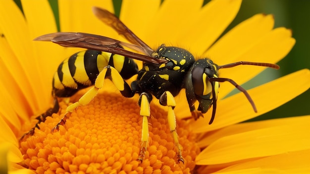 Un primer plano de la avispa asiática de patas amarillas Vespa velutina