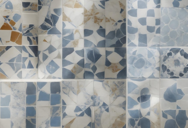 un primer plano de los azulejos azules y blancos generados por ai