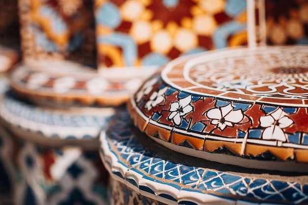 Un primer plano de azulejos islámicos con patrones intrincados