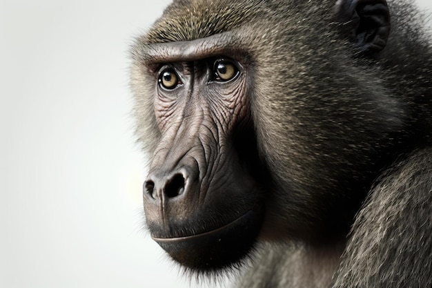 Foto primer plano de babuino con fondo blanco de muy alta calidad ai generativa aig16