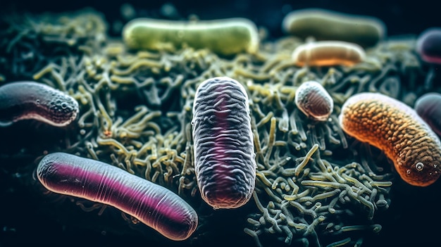 Un primer plano de una bacteria