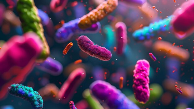 Foto un primer plano de las bacterias coloridas