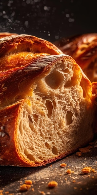 Un primer plano de una baguette con la palabra pan