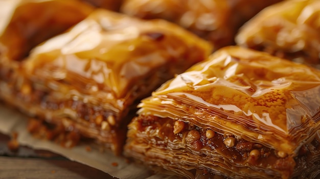En primer plano baklava nombre local fistik sarma baklava generativo Ai