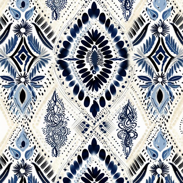 un primer plano de una baldosa azul y blanca con un patrón generativo ai