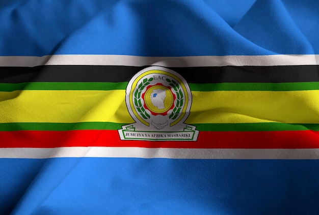 Primer plano de la bandera de la comunidad de África oriental con volantes