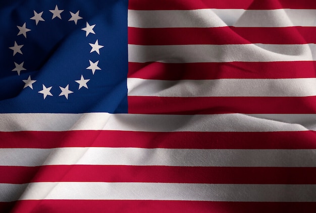 Primer plano de la bandera de Estados Unidos de América con volantes