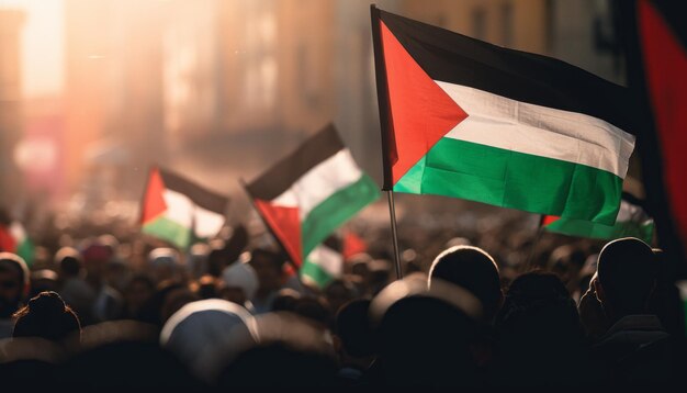 Primer plano de la bandera palestina en protesta