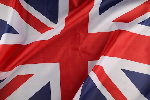 Primer plano de la bandera de seda del Reino Unido