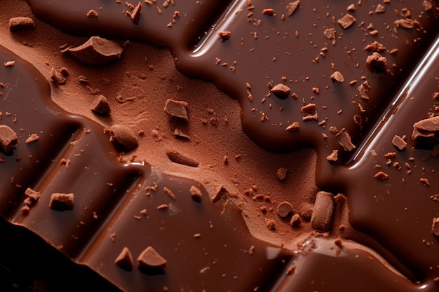 Primer plano de barra de chocolate Detalles irresistibles de la textura y el sabor de una barra de chocolate sobre un fondo deliciosamente tentador