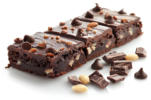 Foto un primer plano de una barra de chocolate con nueces y algunas piezas cortadas de la foto del producto