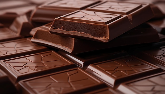 Foto primer plano de barras de chocolate sobre fondo negro concepto de comida y bebida