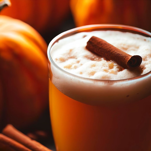 Un primer plano de la bebida festiva de Halloween de la calabaza naranja