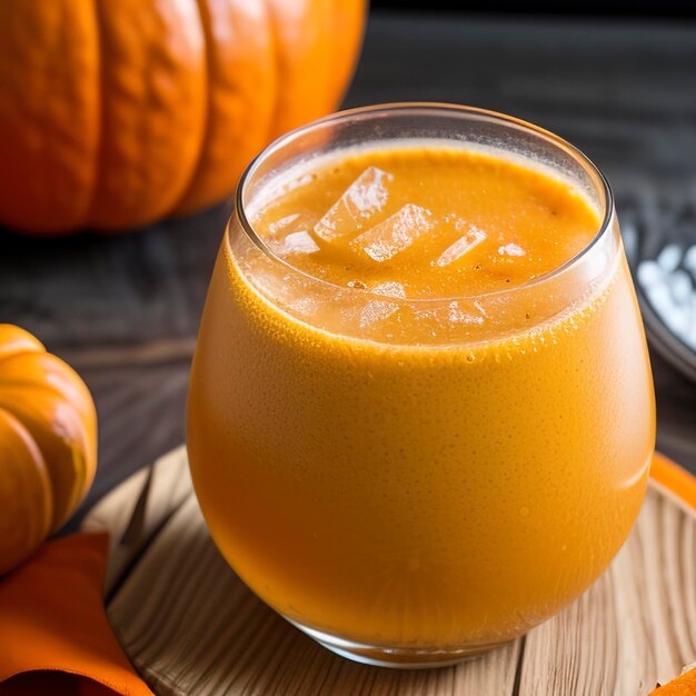 Un primer plano de la bebida festiva de Halloween de la calabaza naranja