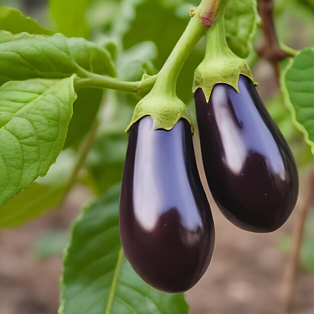 Foto un primer plano de una berenjena púrpura en una planta