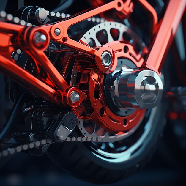 Foto un primer plano de una bicicleta con un freno rojo y un manillar de carbono