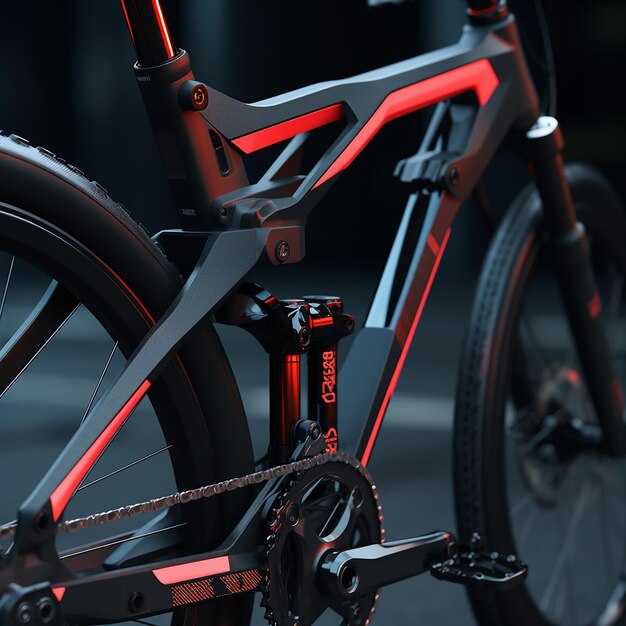 Un primer plano de una bicicleta con un freno rojo y un manillar de carbono