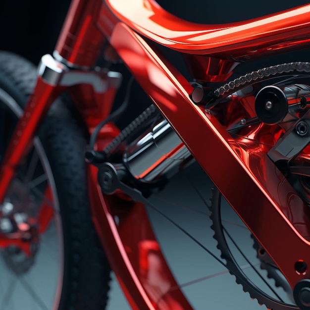 Un primer plano de una bicicleta con un freno rojo y un manillar de carbono