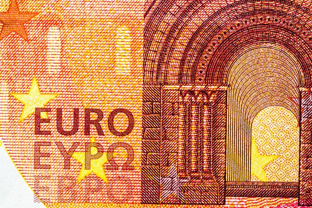 Foto el primer plano del billete de euro detalla el concepto de inflación monetaria y economía mundial