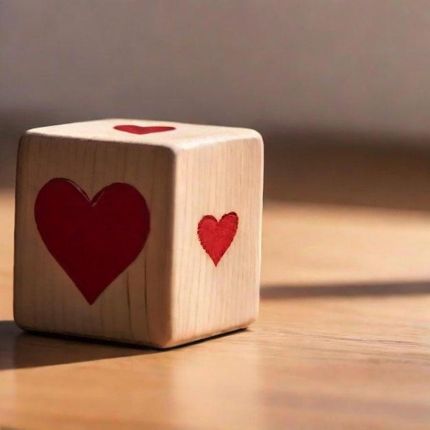 Foto un primer plano de un bloque de madera con un corazón rojo en él 500px fotos weibo primer amor