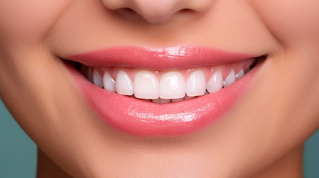 Primer plano de la boca de la persona mujer sonriente dientes blancos IA generativa