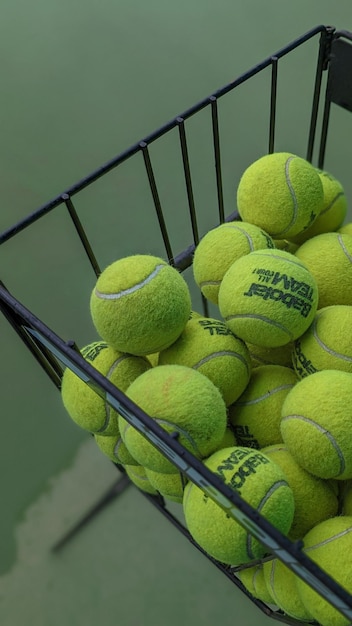 Primer plano de bolas de tenis en el invernadero