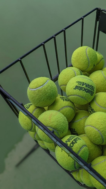 Foto primer plano de bolas de tenis en el invernadero