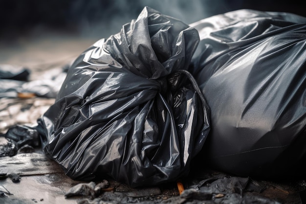 Primer plano de una bolsa de basura rebosante de basura