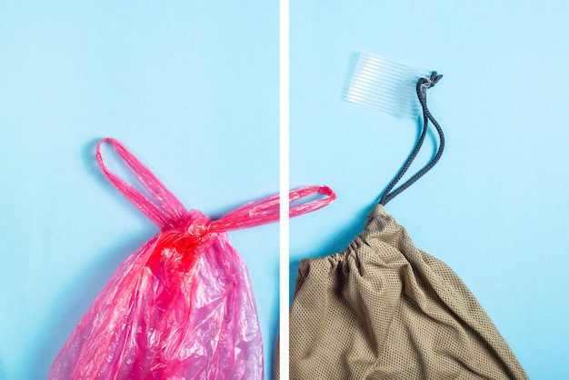 Primer plano de las bolsas contra un fondo azul