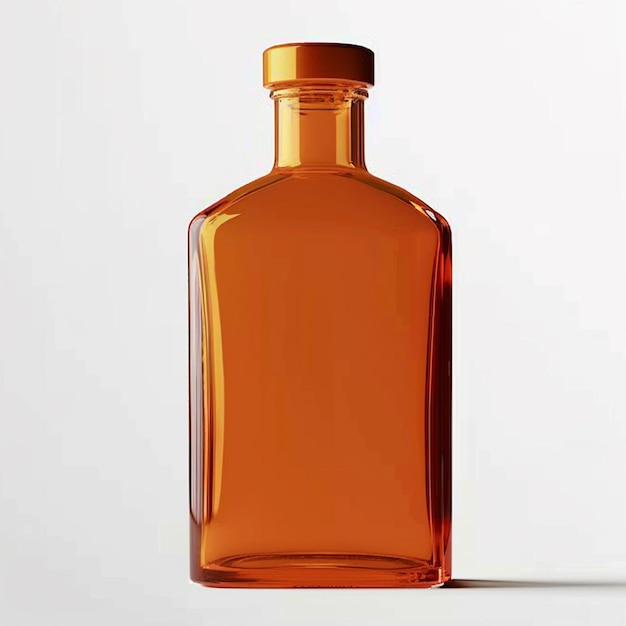 Foto un primer plano de una botella de líquido naranja en una superficie blanca generativa ai