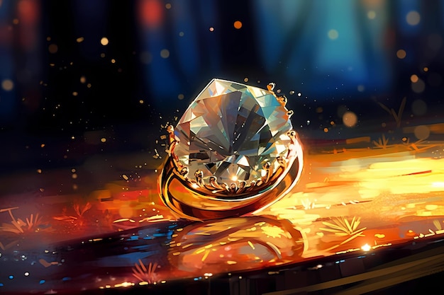 Primer plano de una brillante ilustración de arte digital de anillo de diamantes