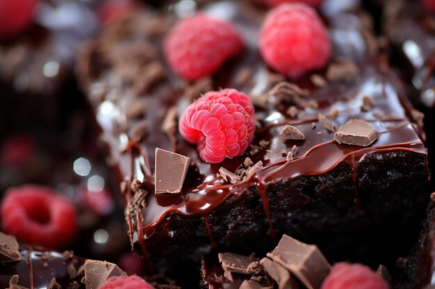 Foto un primer plano de un brownie de frambuesa de chocolate casero generado