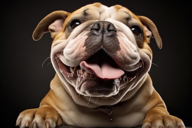 Un primer plano de un bulldog con la lengua fuera