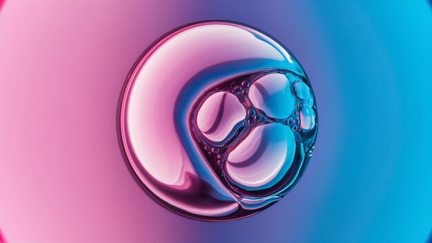 Primer plano de burbujas de agua abstractas con fondo rosa y azul