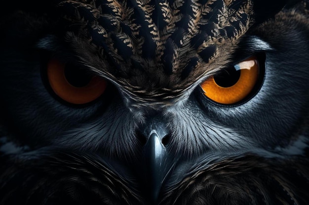 un primer plano de la cabeza de un águila con ojos naranjas.