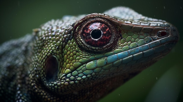 Un primer plano de la cabeza de un lagarto verde y rojo