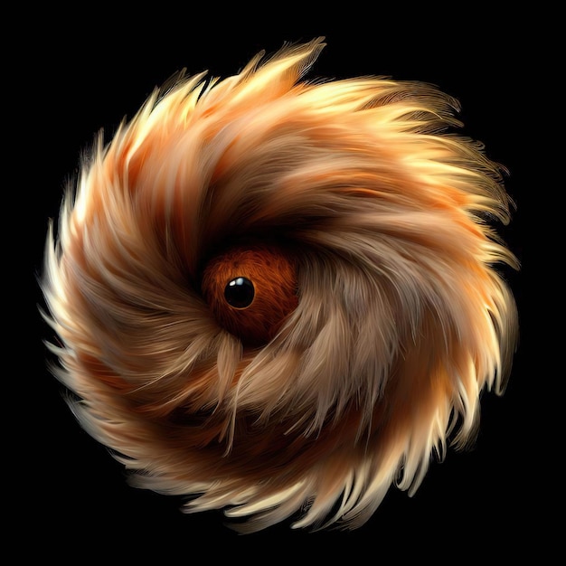 Un primer plano de la cabeza de un perro naranja esponjoso con un fondo negro.