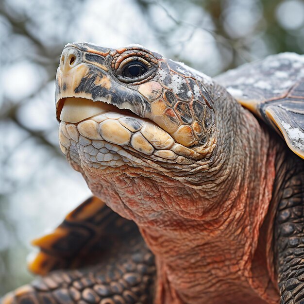 Un primer plano de una cabeza de tortuga en la naturaleza Retrato de un animal