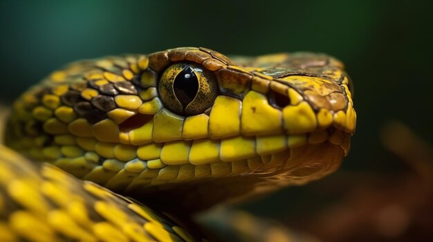 Foto primer plano de la cabeza de una víbora de pozo serpiente de rata reticulada