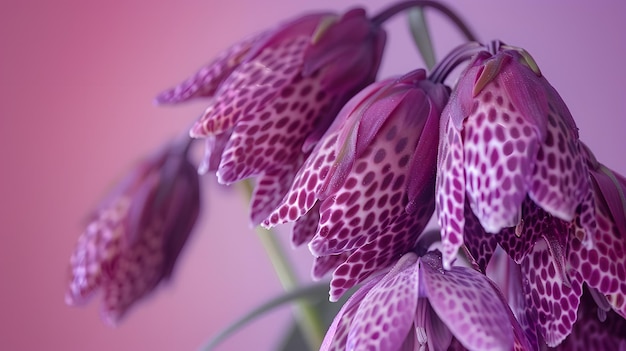 Foto primer plano de las cabezas de serpientes púrpuras fritillary fritillaria meleagris flores en flor ia generativa