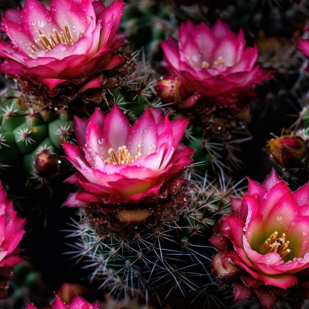 Un primer plano de un cactus con una flor rosa