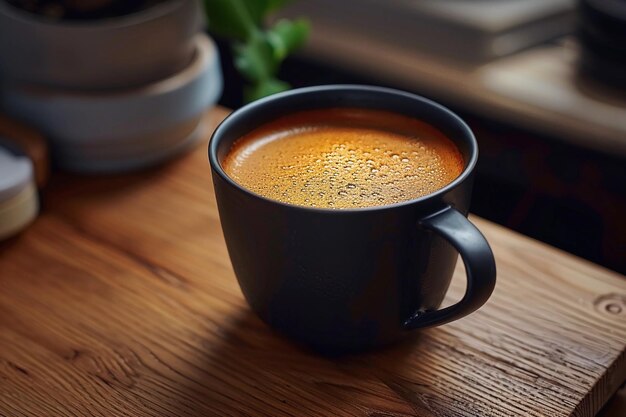 Un primer plano de café recién elaborado en una taza