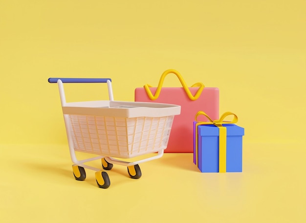 Un primer plano de las cajas de bolsas de colores en un carrito con fondo